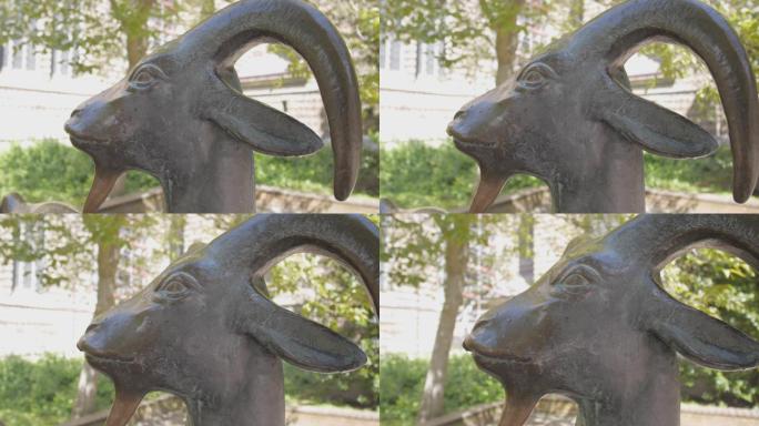 青铜山羊雕像的细节拍摄