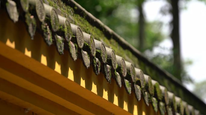 寺庙黑瓦屋檐黄墙阳光特写实拍4K原素材