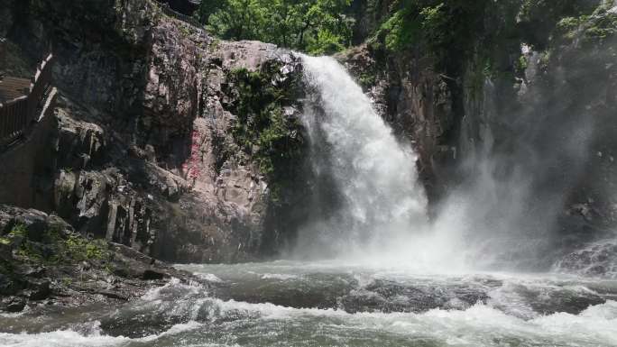 航拍浙江山水绍兴诸暨五泄雨后瀑布清澈溪水