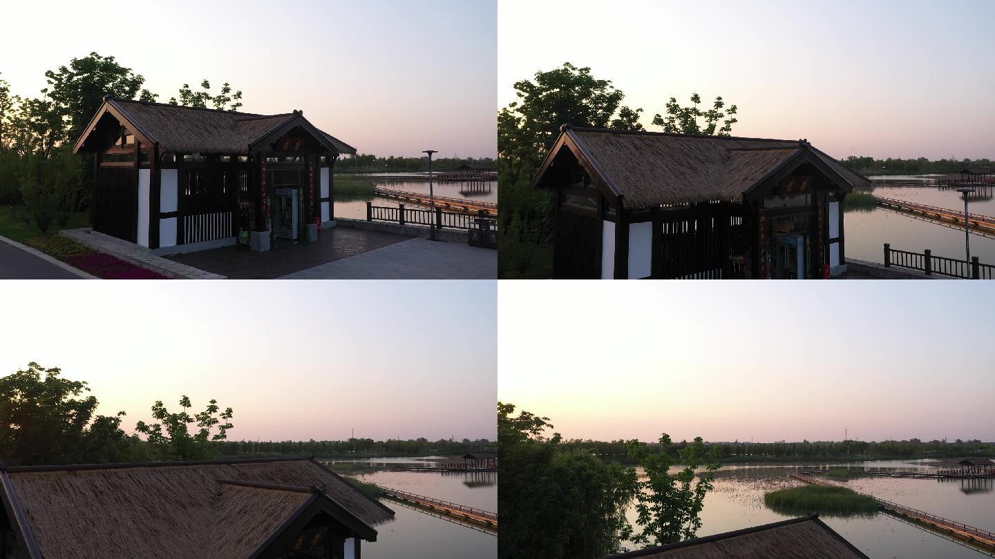 扬州北湖湿地公园航拍空镜头