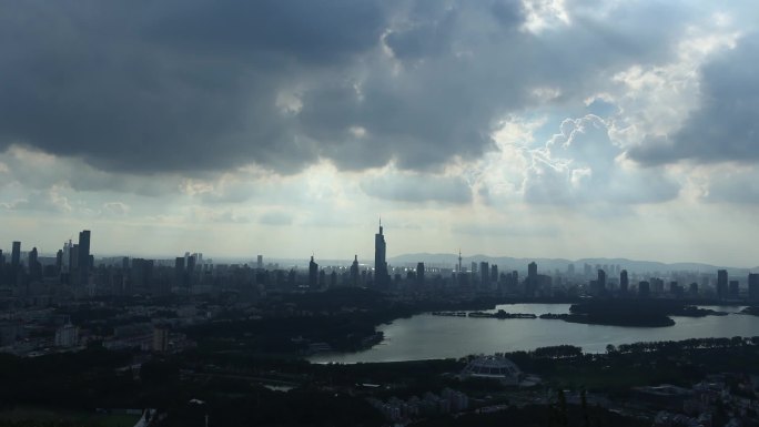 紫金山顶俯瞰南京城延时摄影
