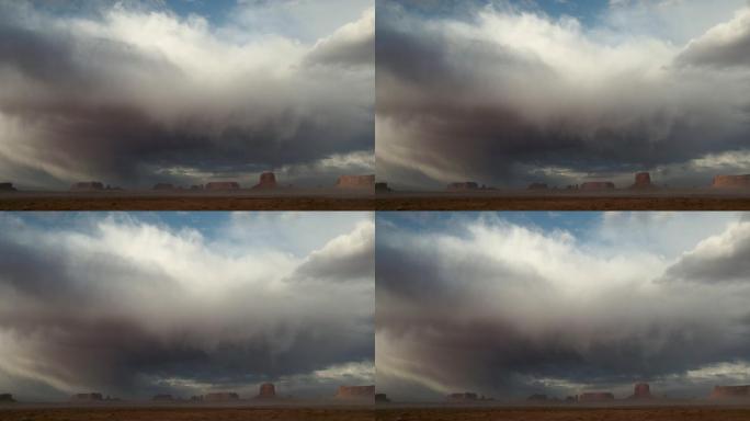 梅里克巴特和密特恩斯山谷的延时纪念碑，有着引人注目的云景和沙尘暴