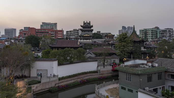 广州粤剧艺术博物馆和永庆坊旅游区4k延时