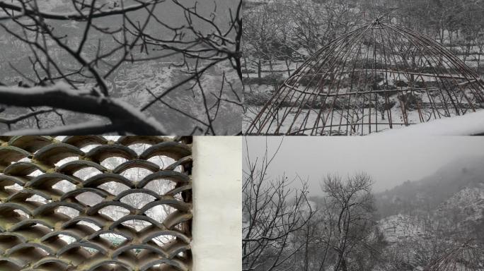 实拍冬天雪山树林小溪雪景