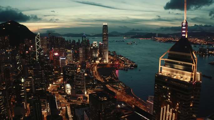 日落时的香港景色香港夜色都市夜色灯火通明