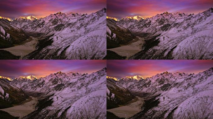尼泊尔朗唐喜马拉雅山上的明亮日落