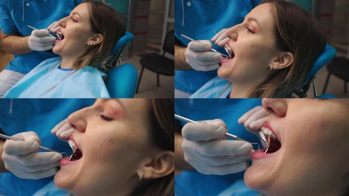看牙医的女人看牙女性口腔管理
