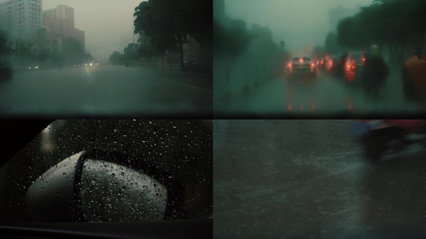 大雨天道路开车