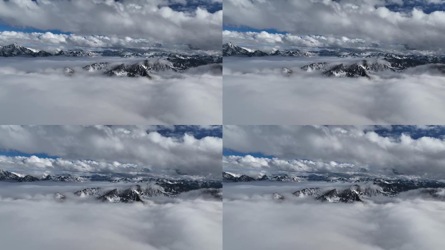 【4K正版】航拍云海翻涌中的雪山群