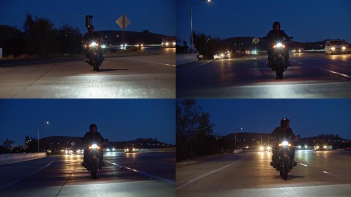 夜间摩托车手上高速公路