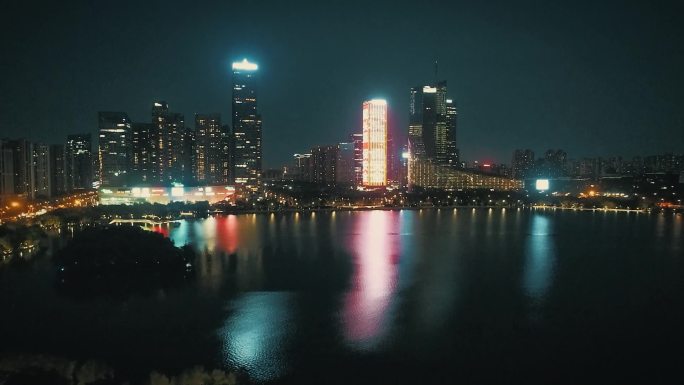 合肥天鹅湖夜景航拍2