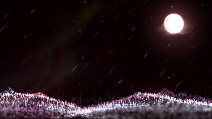 唯美流星粒子草地月亮夜空舞台背景