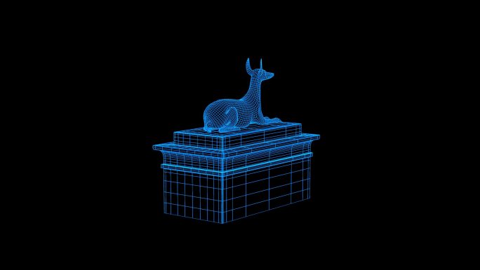 蓝色线框全息科技埃及雕塑狗动画素材带通道