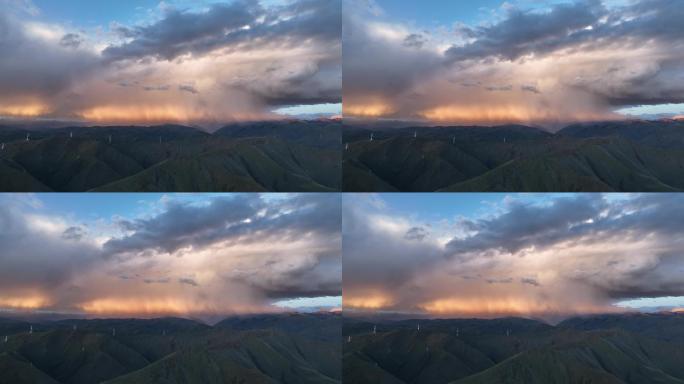 【4K正版】日落光照中的群山暴雨云团