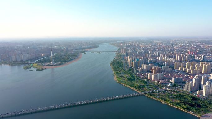4K航拍临沂三河口城市风景视频