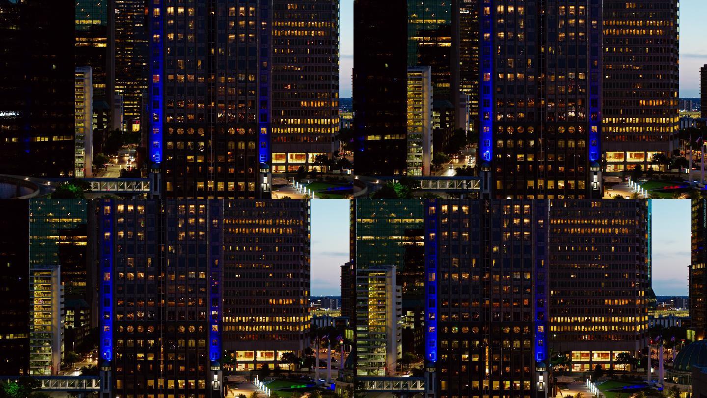 达拉斯金融区摩天大楼夜间-空中