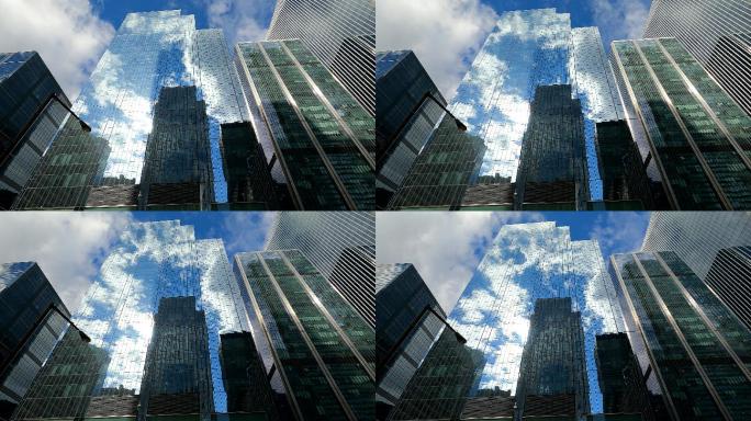 多伦多金融区高楼大山玻璃立面蓝天白云