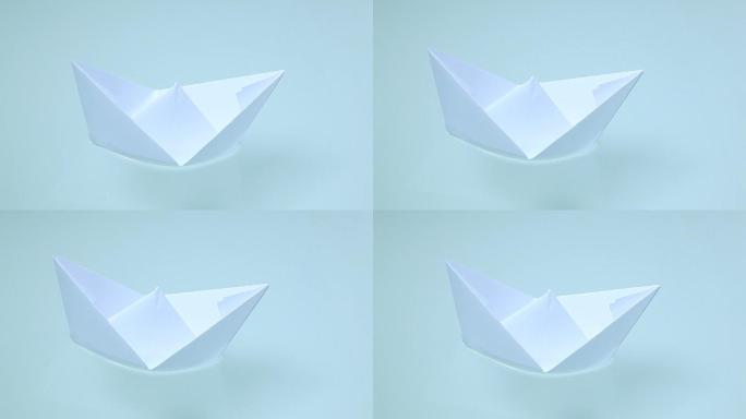水上纸船折纸船纯色背景