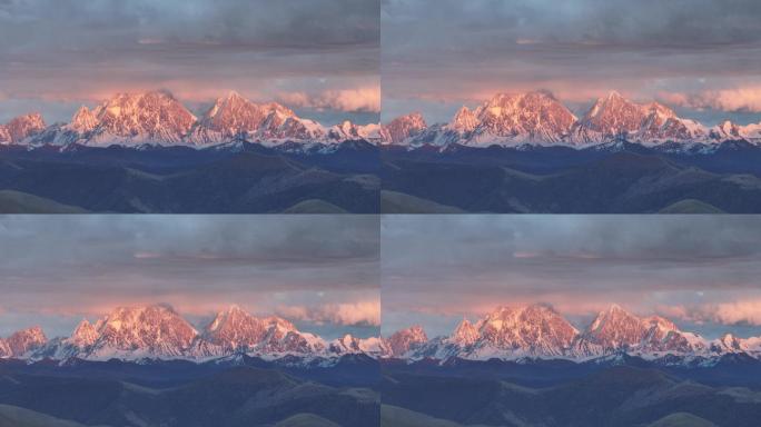 【4K正版】长焦视角雪山日照金山