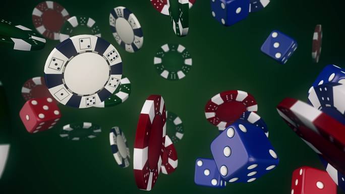 4K扑克赌场芯片和卡片掉落无缝循环背景