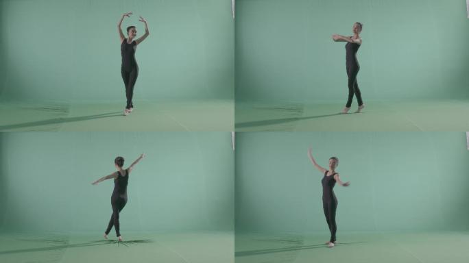 绿布绿幕女人跳现代舞爵士舞抠像舞蹈素材
