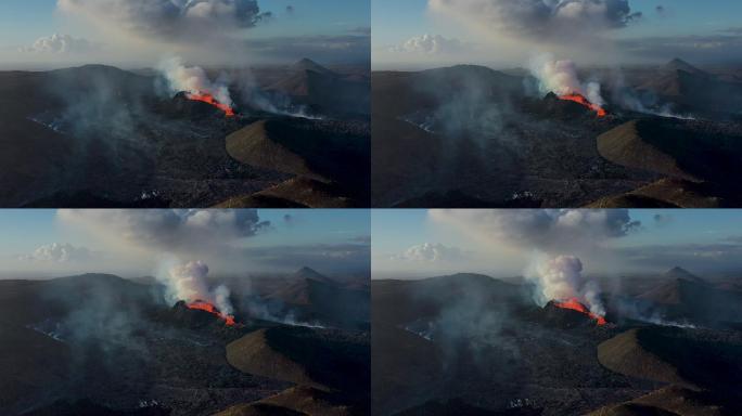 冰岛Fagradalsfjall火山喷发鸟瞰图