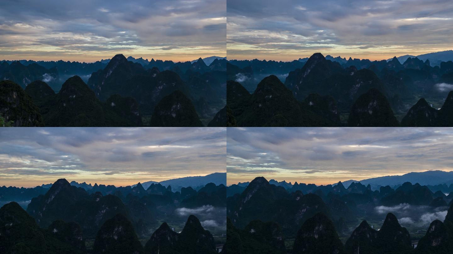 中国桂林山水山脉剪影日出清晨甲天下