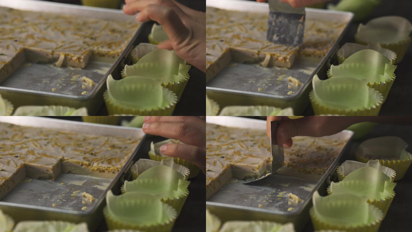 盘子里的perpare泰国南瓜奶油冻，或Sankaya faktong，可以在荷花瓣上一口一口地吃