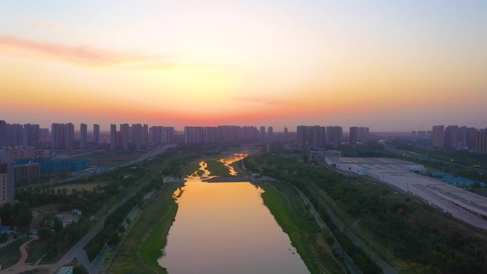 河南十八地市 城市河流日出