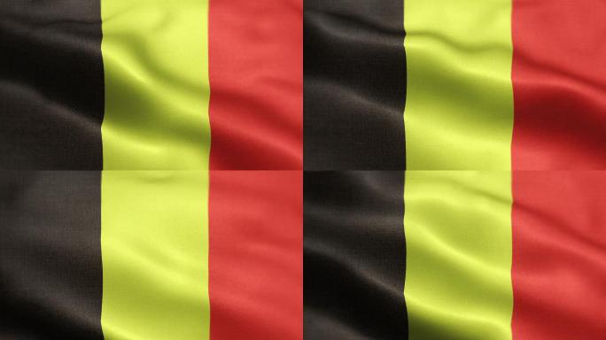 比利时国旗动画库存视频-比利时国旗在环形中挥舞和纹理3d渲染背景-高度详细的织物图案和可循环-比利时