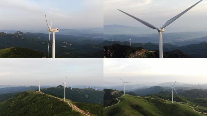 航拍二妹山风力发电清洁能源大风车