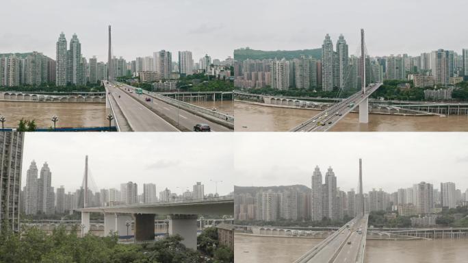4K重庆嘉陵江长江大桥航拍