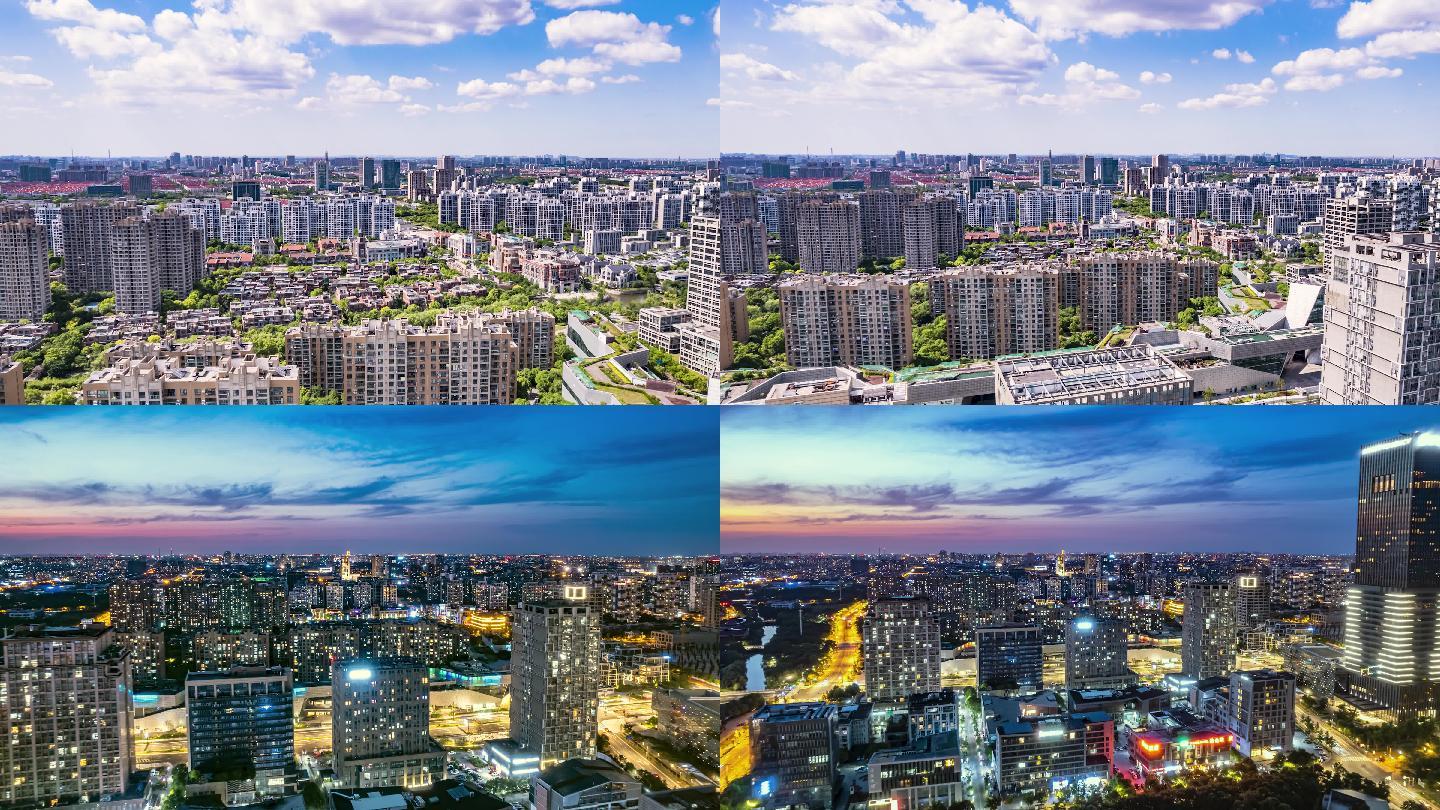 4K原创)城市高楼日转夜航拍夜景