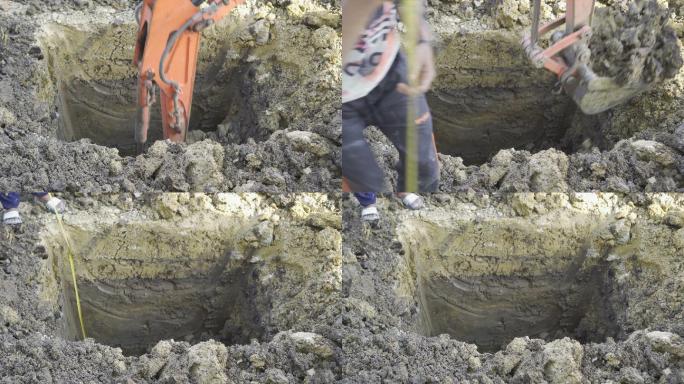 反铲挖掘机挖坑。施工理念
