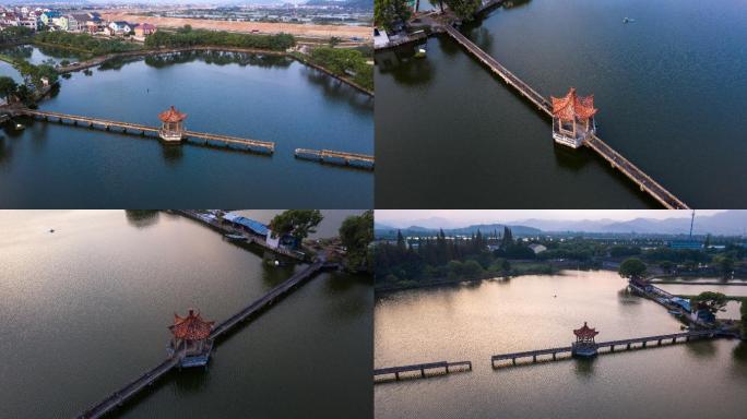 诸暨湖中亭诸暨湖航拍绍兴地标建筑绍兴旅游