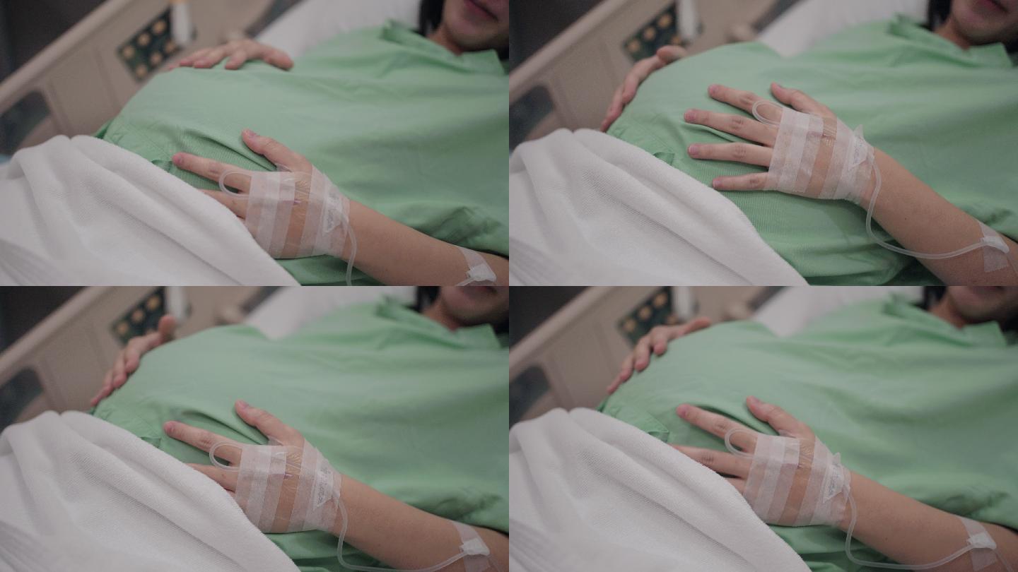 孕妇在医院感觉疼痛的特写镜头