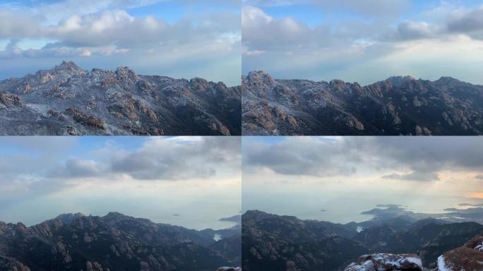 青岛崂山雪景日落