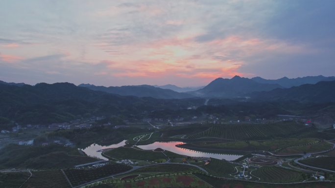 4K湖南益阳安化茶乡花海日落航拍