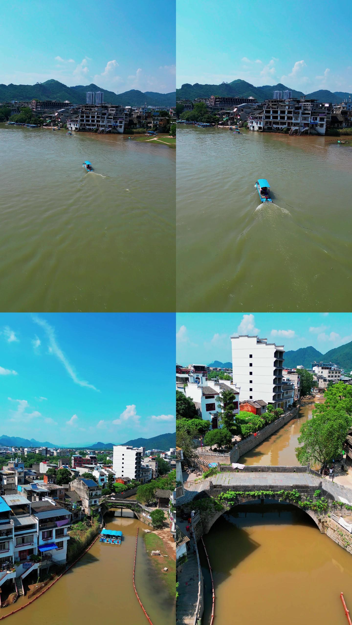 广西桂林灵川大圩镇竹排竹筏旅游风光竖屏