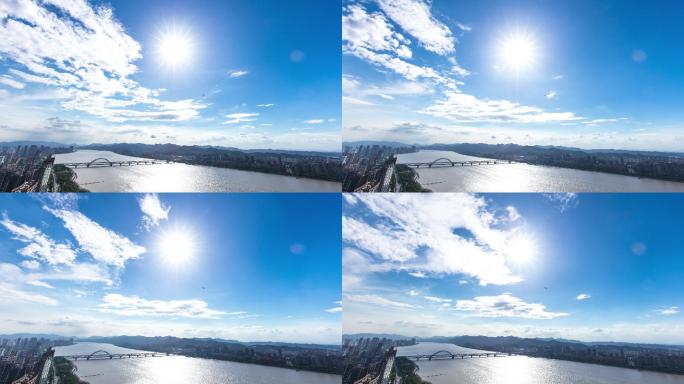 从河岸时代广场看杭州新城区的城市景观和天际线