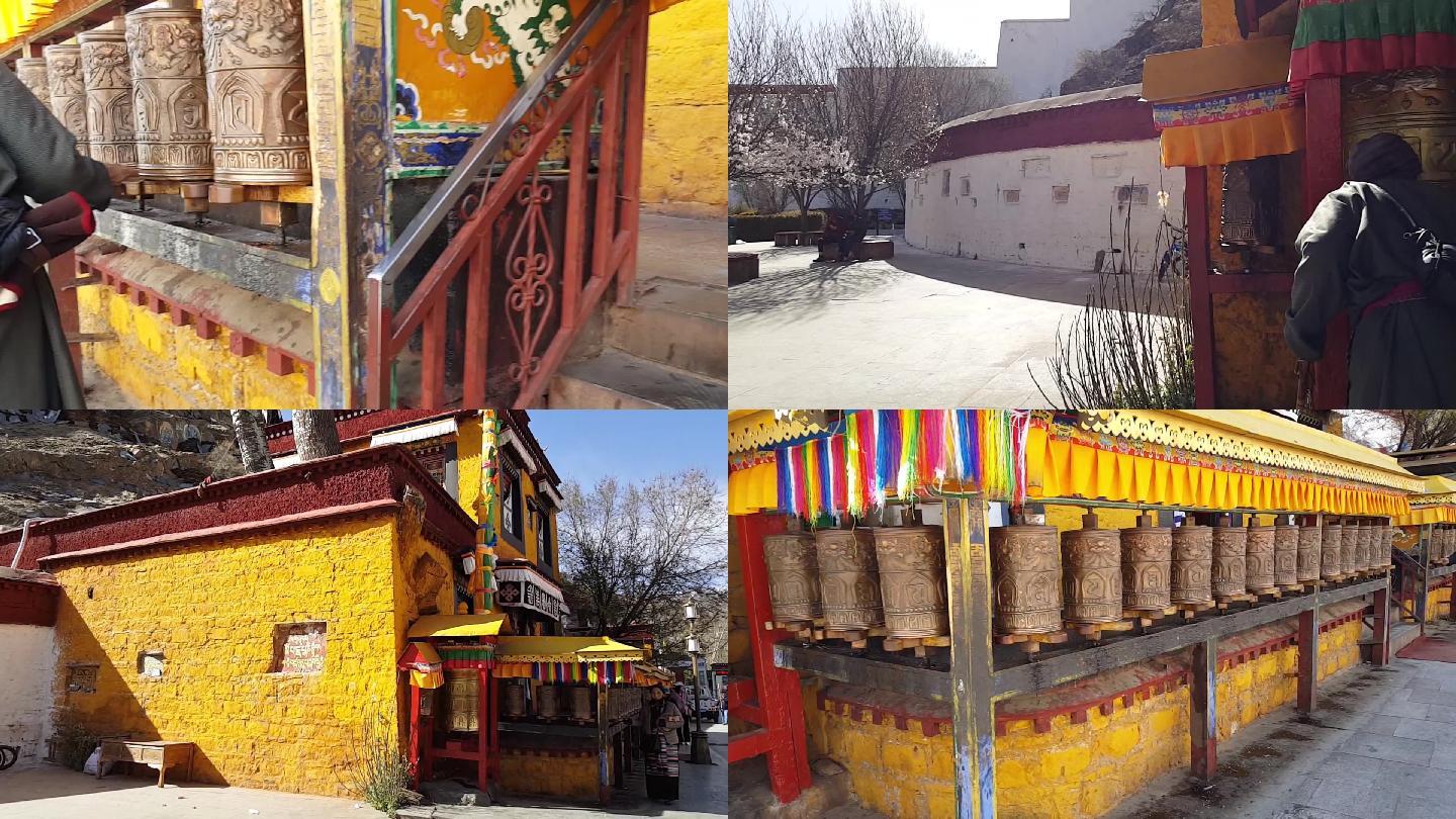 西藏布达拉宫转经台转经人