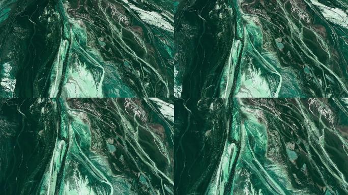 从上面看，未来的绿松石天王星表面。由土壤和岩石构成的复杂图案