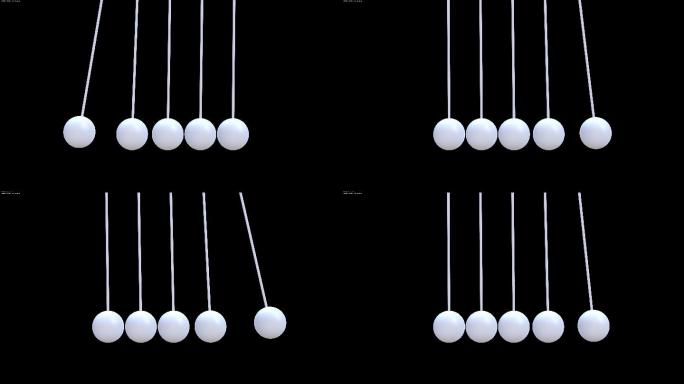 摇篮摆锤动画。前视图。牛顿定律。偏远的对透明背景使用屏幕或添加层模式。
