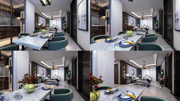 新中式室内 空间漫游厨房餐厅客厅