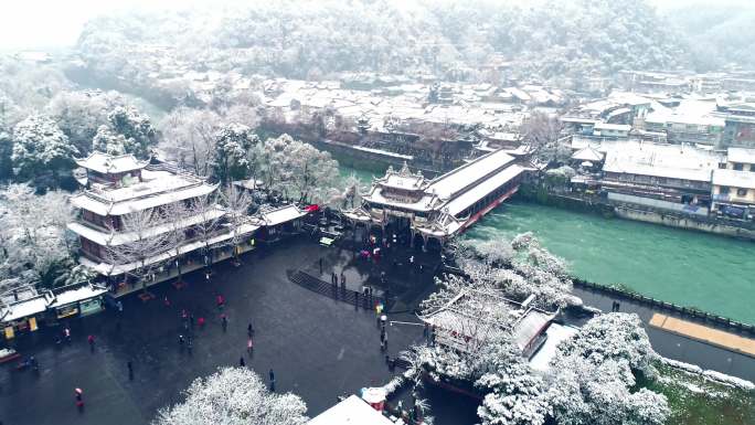 成都都江堰南桥雪景航拍