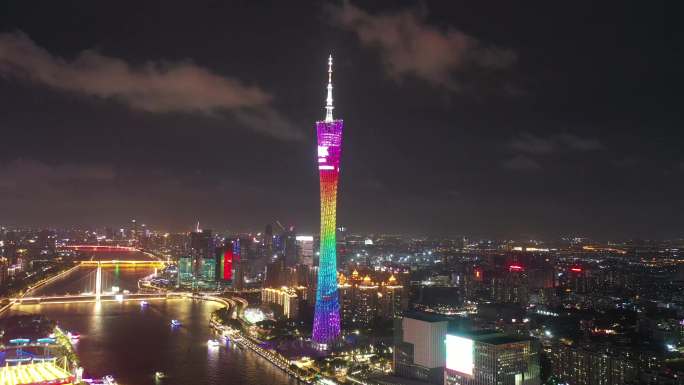 广州CBD珠江新城夜景4k延时航拍