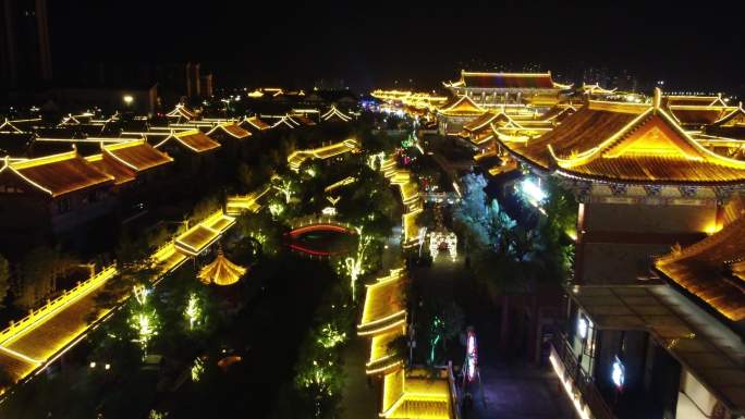 四川省眉山市东坡印象水街网红古镇风景航拍