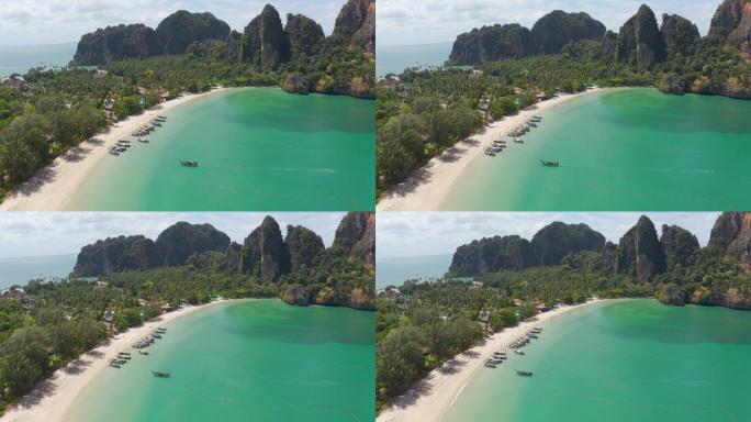 Railay beach鸟瞰图是一个岛屿，在泰国的Krabi，安达曼海拥有美丽的海景和海滩，夏天天空