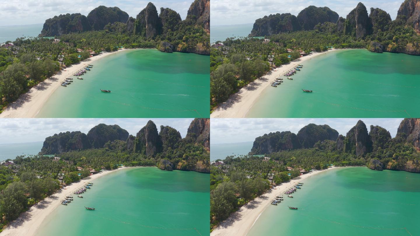 Railay beach鸟瞰图是一个岛屿，在泰国的Krabi，安达曼海拥有美丽的海景和海滩，夏天天空