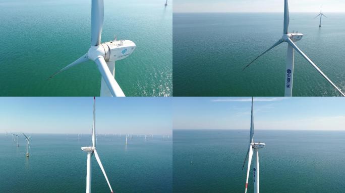 风机 海上风机航拍 风力发电